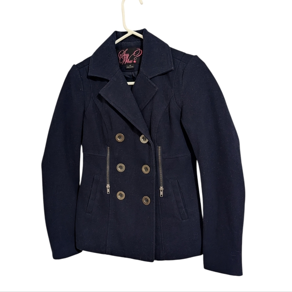 Say What? Double-Breasted Navy Blue Pea Coat Woman's XS